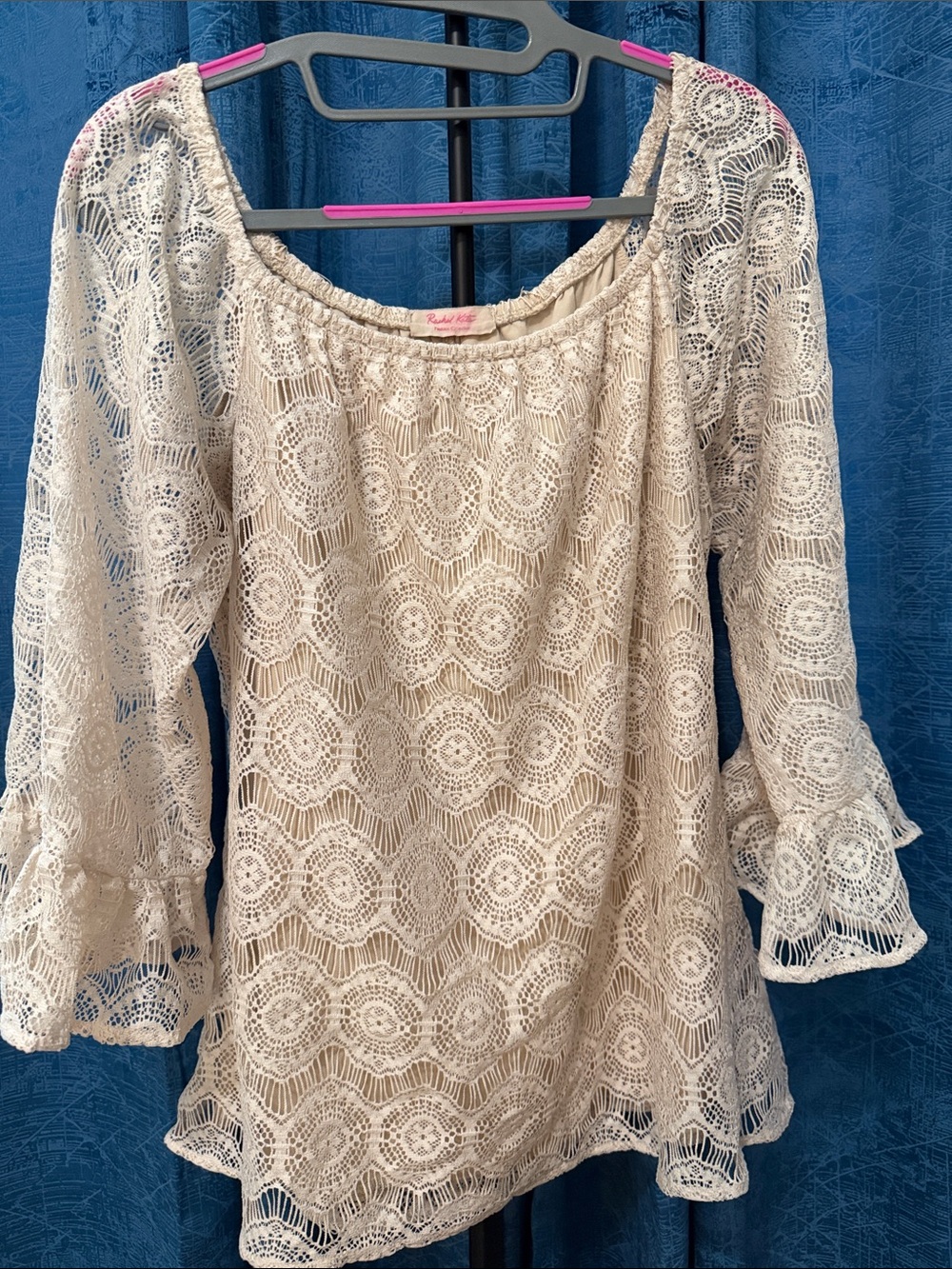 Rachel Kate Cream Lace Peasant Blouse with Bell Sleeves